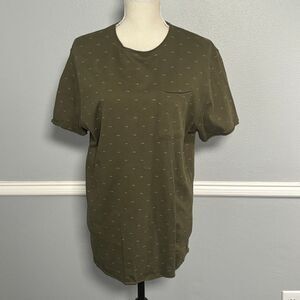ZARA KNIT RAW HEM POCKET TEE DARK GREEN WITH WAVE PATTERN CASUAL SIZE XL